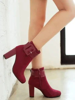 New Retro Stage Retro Solid Thick Heel Short Boots