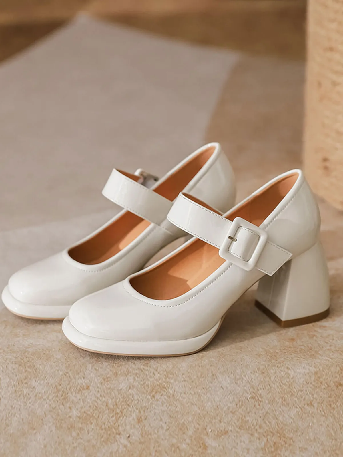 Hot Retro Stage Retro Square-Toe High Heel Leather Shoes