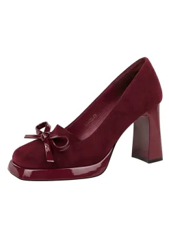 Discount Retro Stage Retro Suede Bowknot Chunky High Heels
