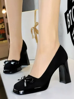 Discount Retro Stage Retro Suede Bowknot Chunky High Heels