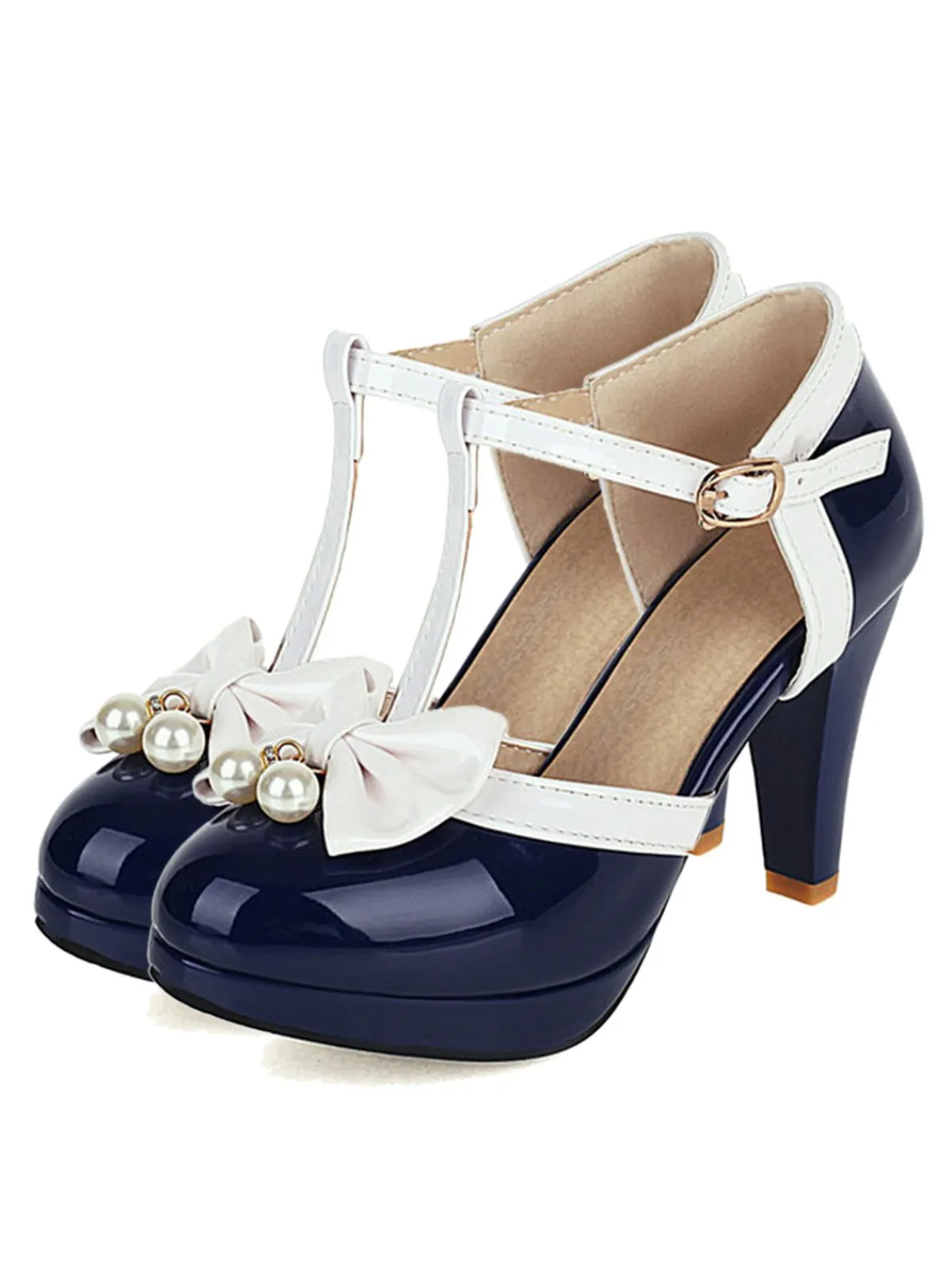 Hot Retro Stage Retro T-Strap Bow High Heel Shoes