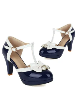 Hot Retro Stage Retro T-Strap Bow High Heel Shoes