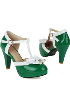 Hot Retro Stage Retro T-Strap Bow High Heel Shoes