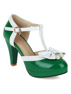 Best Retro Stage Retro T-Strap Bow High Heel Shoes
