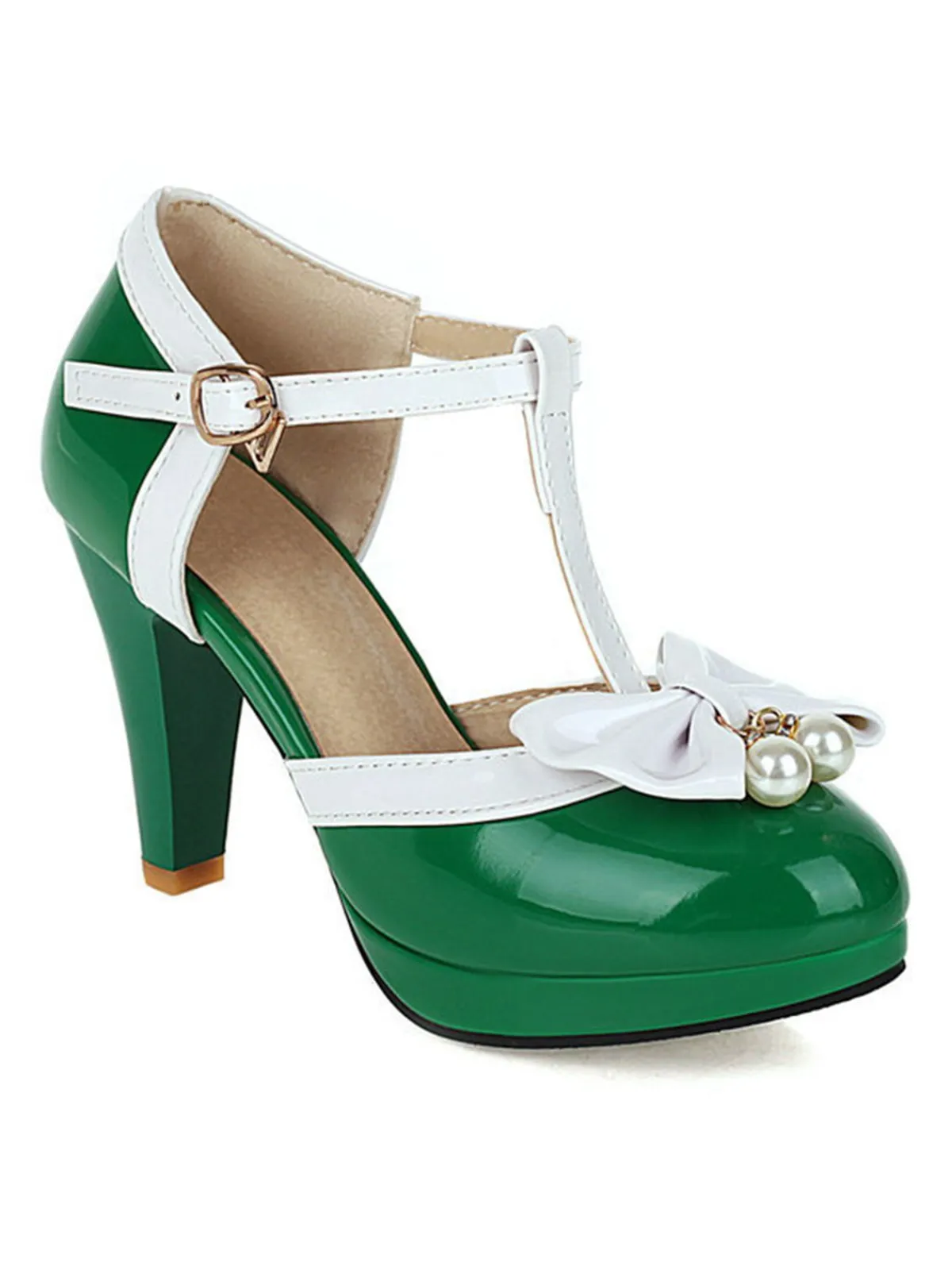Best Retro Stage Retro T-Strap Bow High Heel Shoes