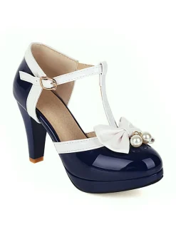Best Retro Stage Retro T-Strap Bow High Heel Shoes