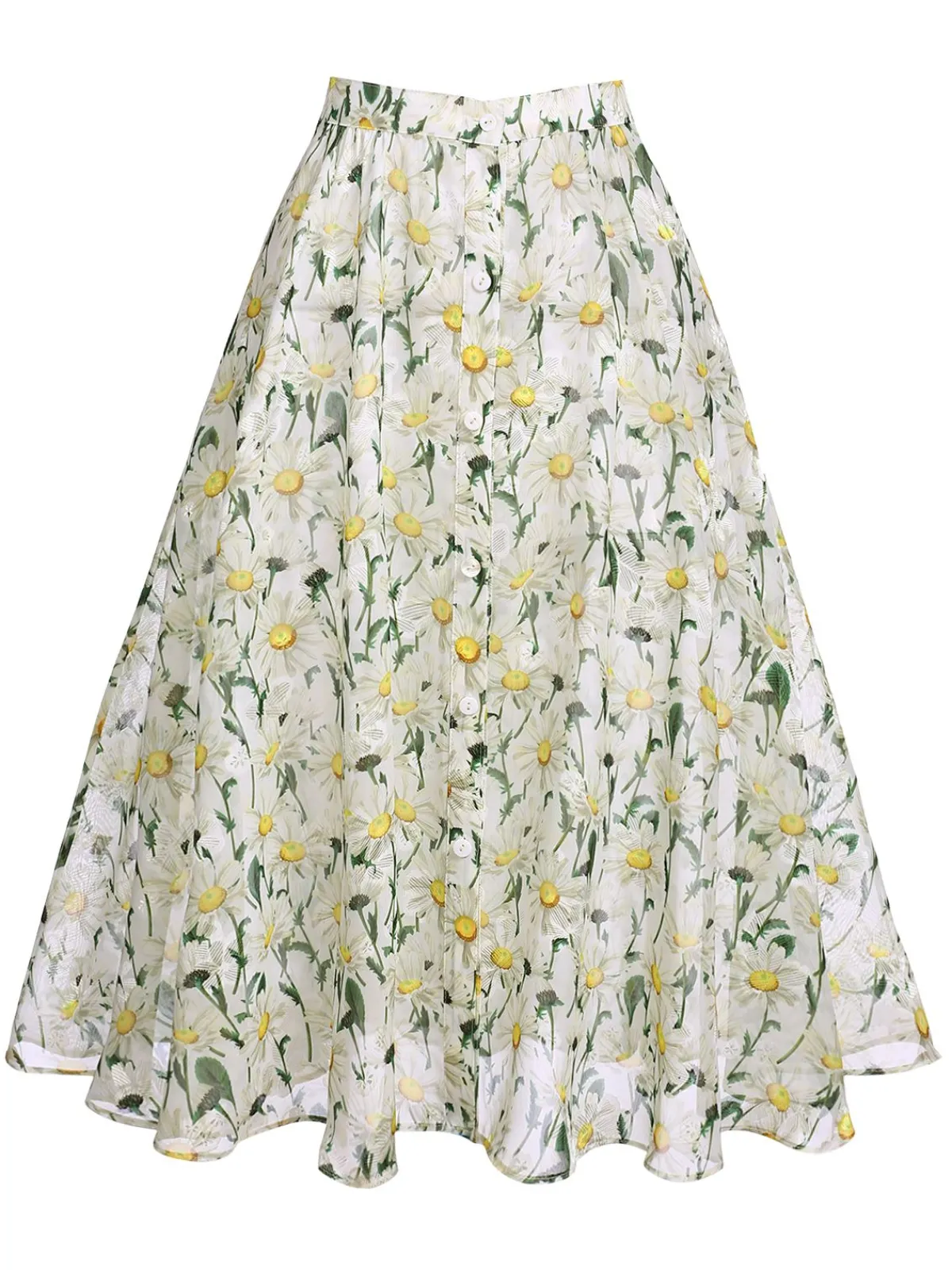 Online Retro Stage Retro Floral Button Swing Cover-up White