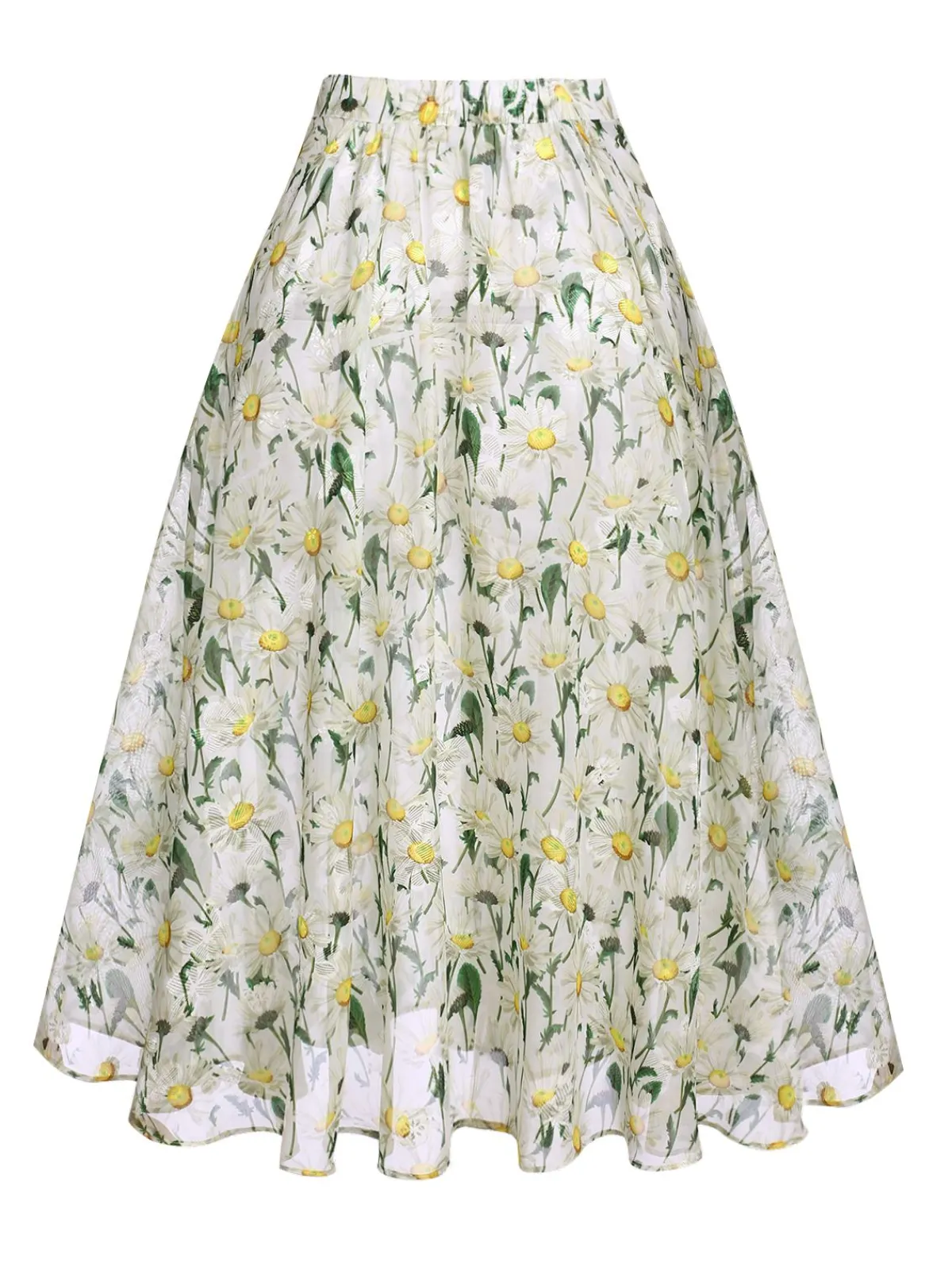 Online Retro Stage Retro Floral Button Swing Cover-up White