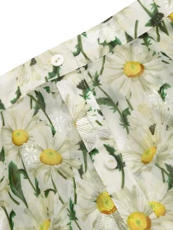 Online Retro Stage Retro Floral Button Swing Cover-up White