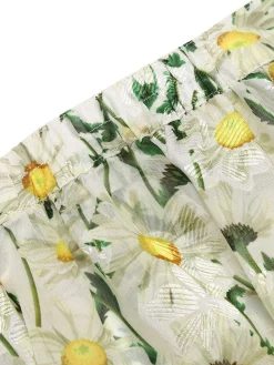 Online Retro Stage Retro Floral Button Swing Cover-up White