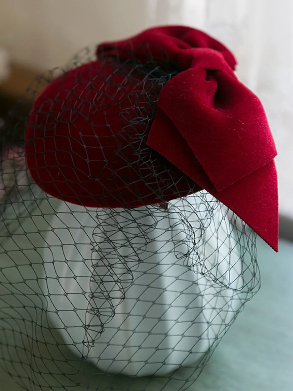 Online Retro Stage Retro Wine Red Bowknot Fascinator