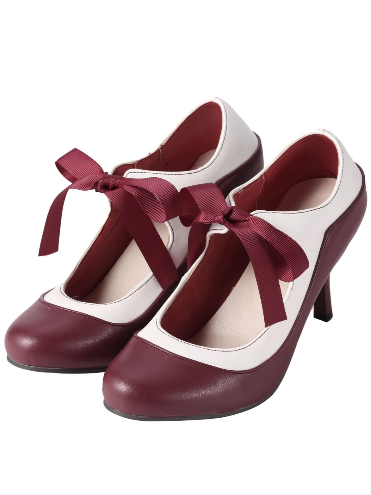 Fashion Retro Stage Retro Lace-Up Stiletto Shoes Wine Red