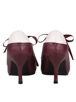 Fashion Retro Stage Retro Lace-Up Stiletto Shoes Wine Red