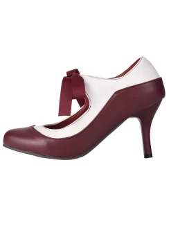 Fashion Retro Stage Retro Lace-Up Stiletto Shoes Wine Red