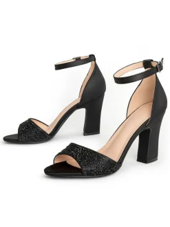 New Retro Stage Rhinestone Solid Ankle Strap High Heel Sandals