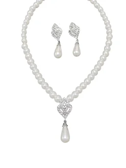 Sale Retro Stage Rhinestoned Imitation Pearl Necklace & Earrings Set