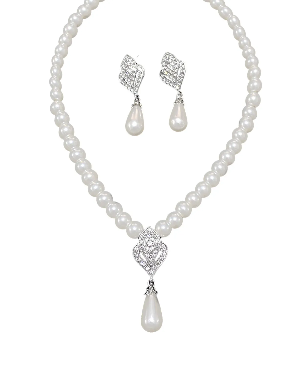 Sale Retro Stage Rhinestoned Imitation Pearl Necklace & Earrings Set