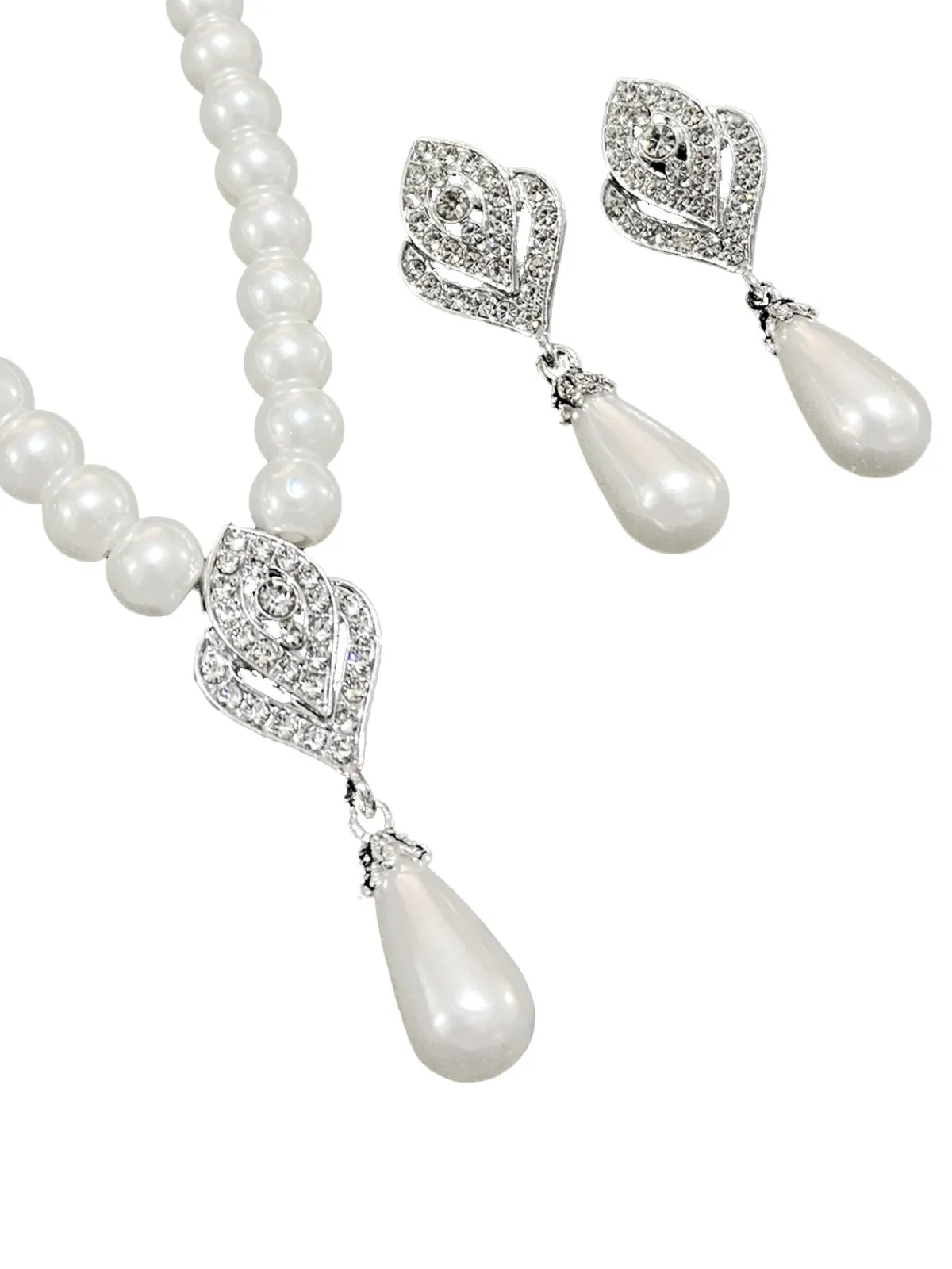 Sale Retro Stage Rhinestoned Imitation Pearl Necklace & Earrings Set