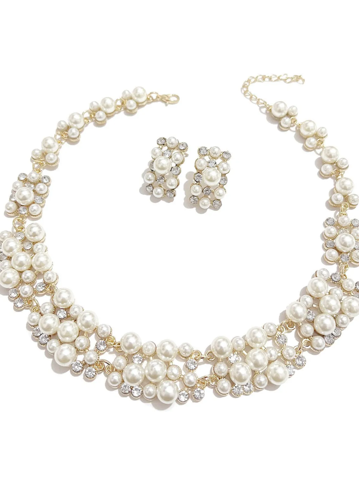 Fashion Retro Stage Rhinestoned Imitation Pearl Necklace & Earrings Set