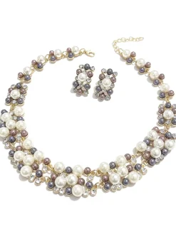 Fashion Retro Stage Rhinestoned Imitation Pearl Necklace & Earrings Set