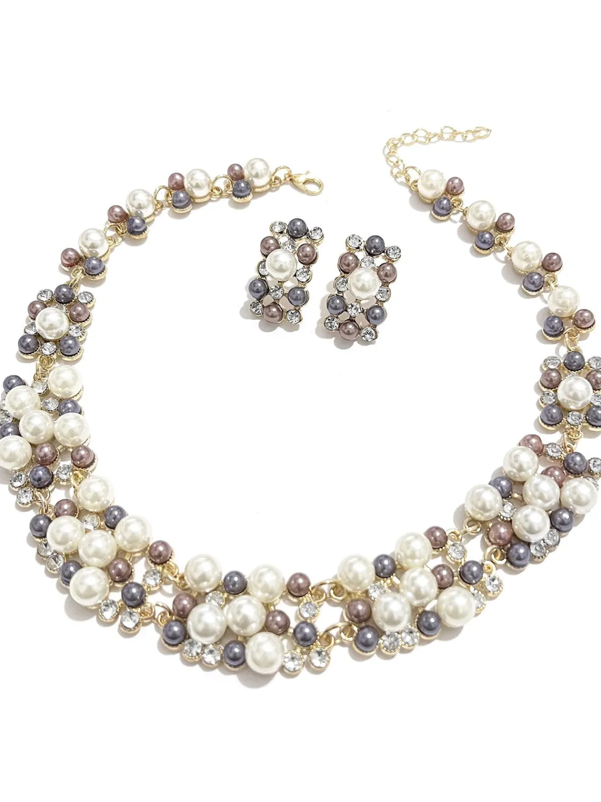 Fashion Retro Stage Rhinestoned Imitation Pearl Necklace & Earrings Set