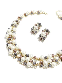 Fashion Retro Stage Rhinestoned Imitation Pearl Necklace & Earrings Set