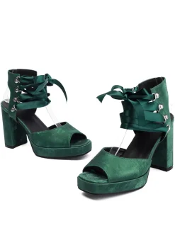 New Retro Stage Ribbon Bow Lace-Up Chunky Heel Sandals