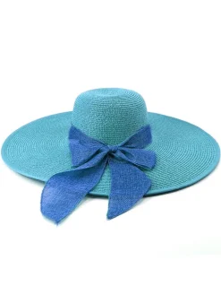 Sale Retro Stage Ribbon Wide Brim Raffia Sun Hat