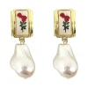 Clearance Retro Stage Rose Baroque Pearl Pendant Earrings