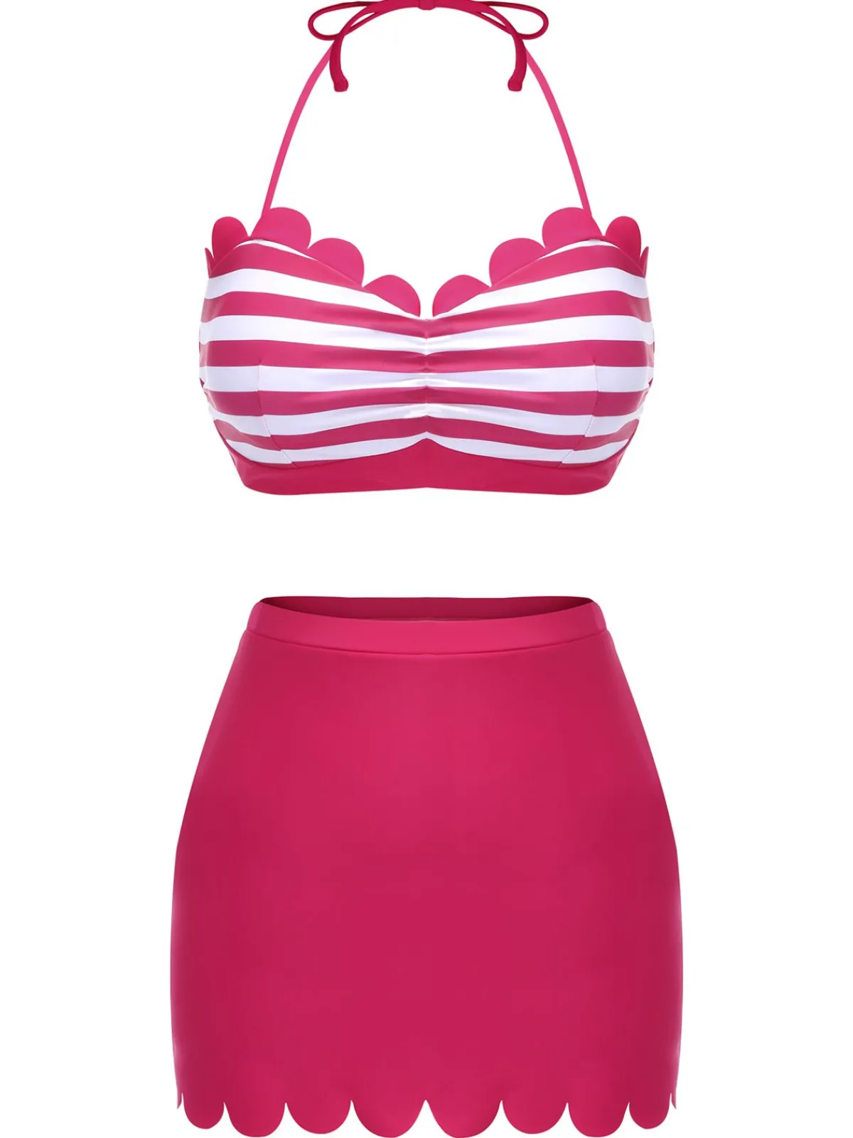 New Retro Stage 1960s Stripes Halter Bikini Set Rose Pink