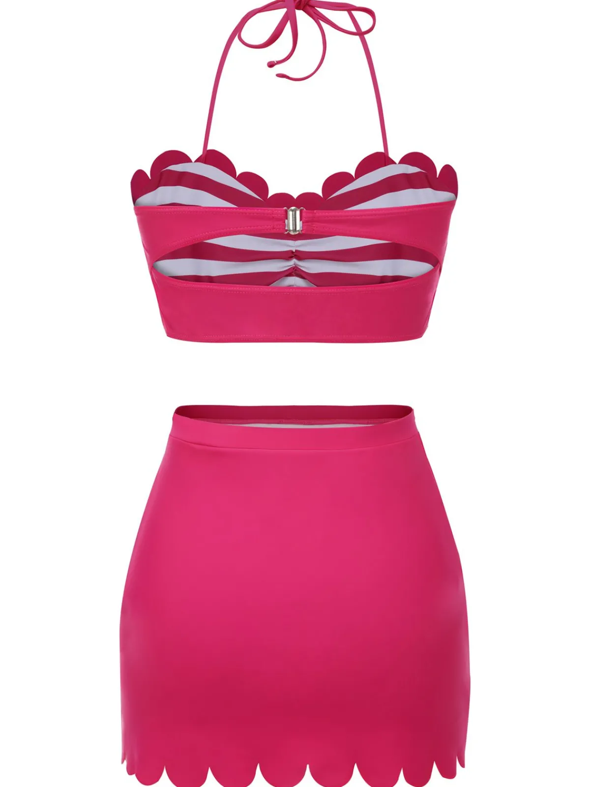 New Retro Stage 1960s Stripes Halter Bikini Set Rose Pink