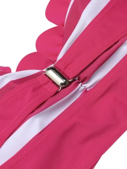 New Retro Stage 1960s Stripes Halter Bikini Set Rose Pink