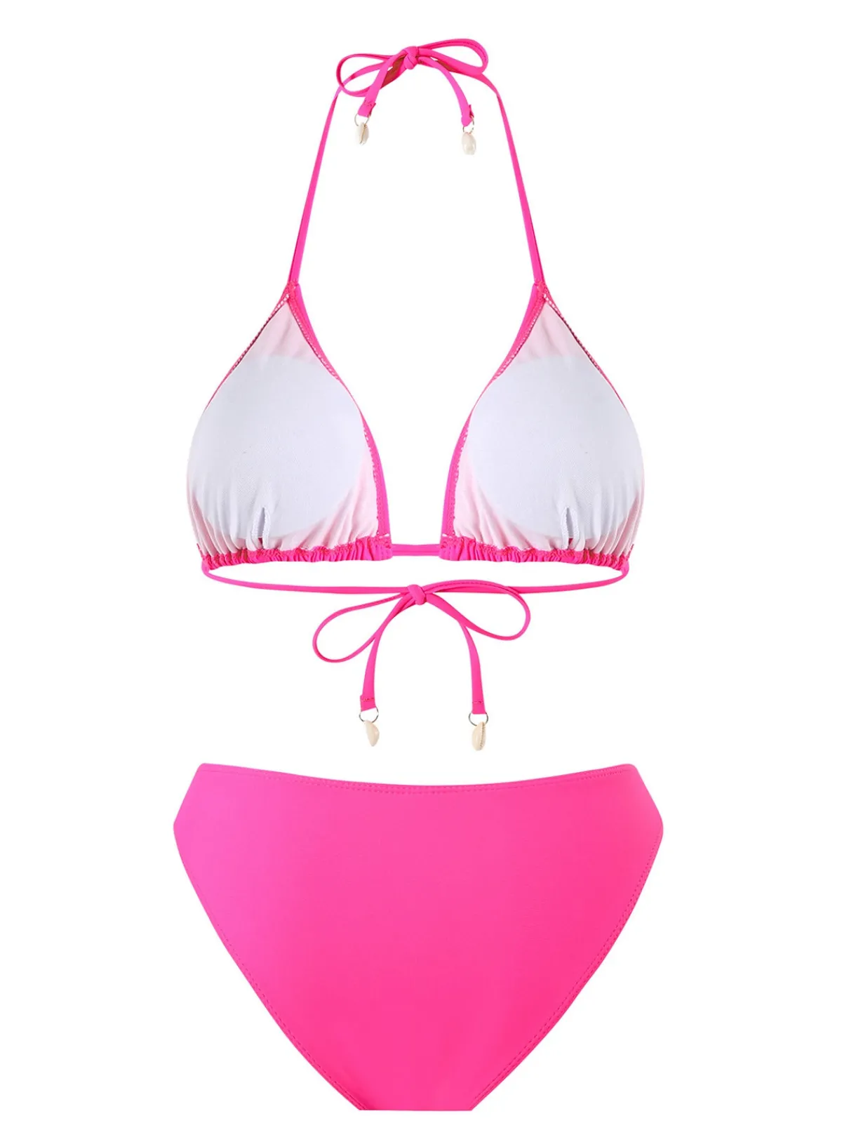 Best Retro Stage 1940s Boho Seashell Halter Bikini Set Rose Red