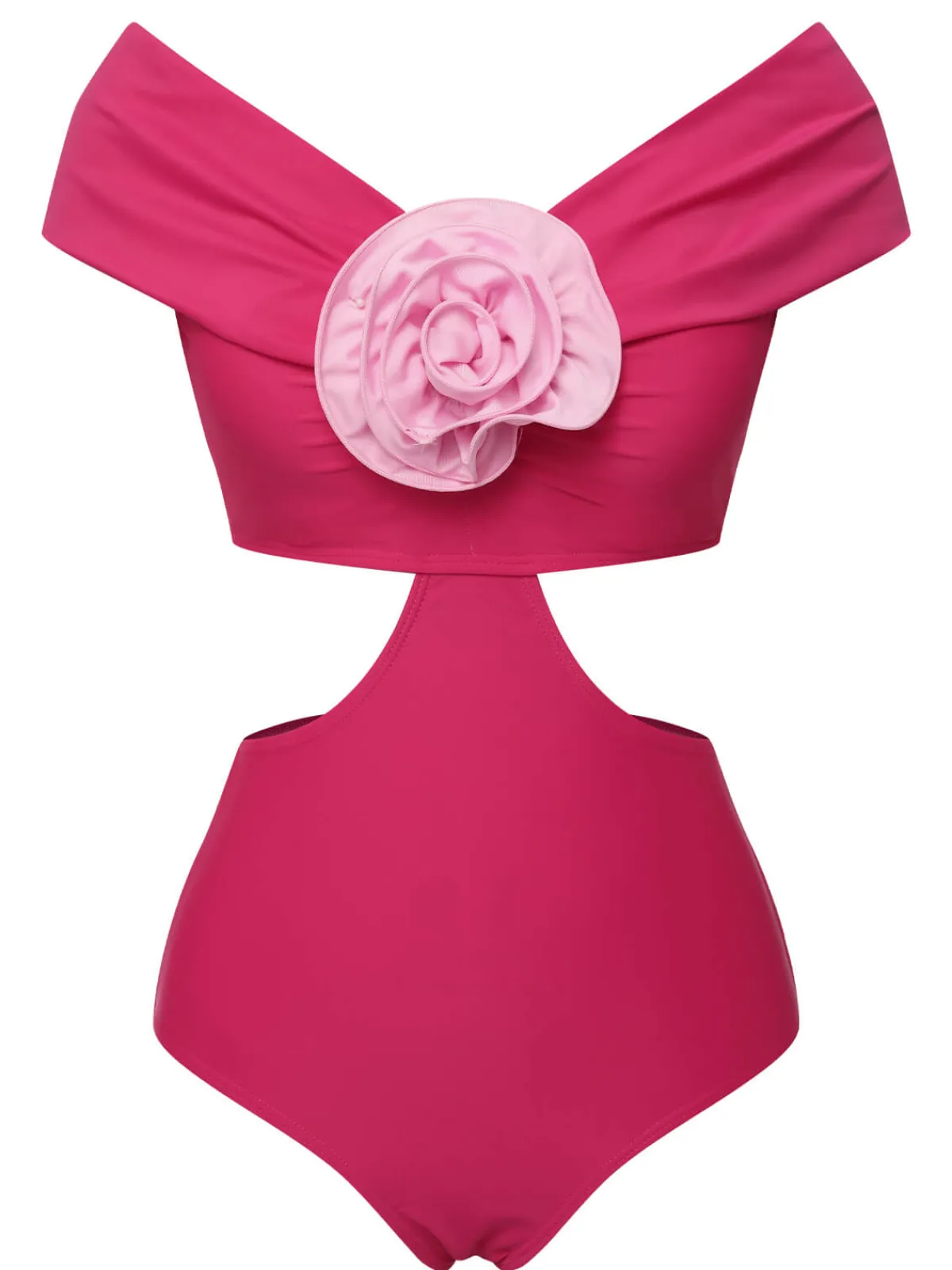 Discount Retro Stage 1930s 3D Rose Off Shoulder Swimsuit Rose Red