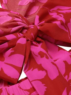 New Retro Stage 1930s Halter Hollow Floral Dress Rose Red