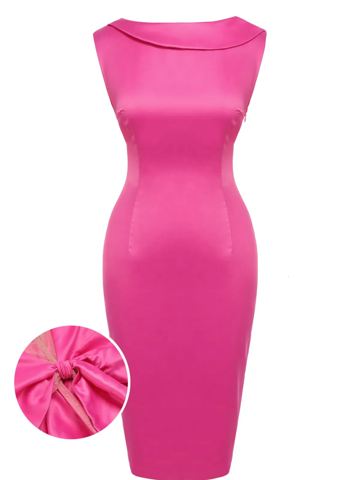 Hot Retro Stage 1960s Satin Solid Pencil Dress Rose Red