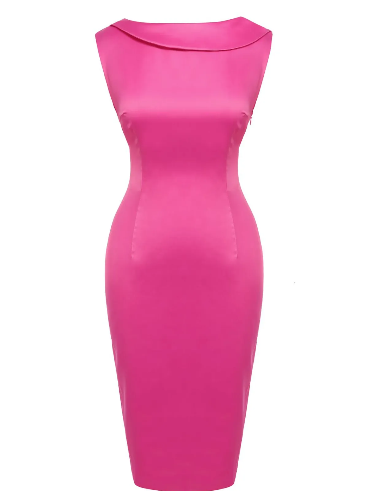 Hot Retro Stage 1960s Satin Solid Pencil Dress Rose Red