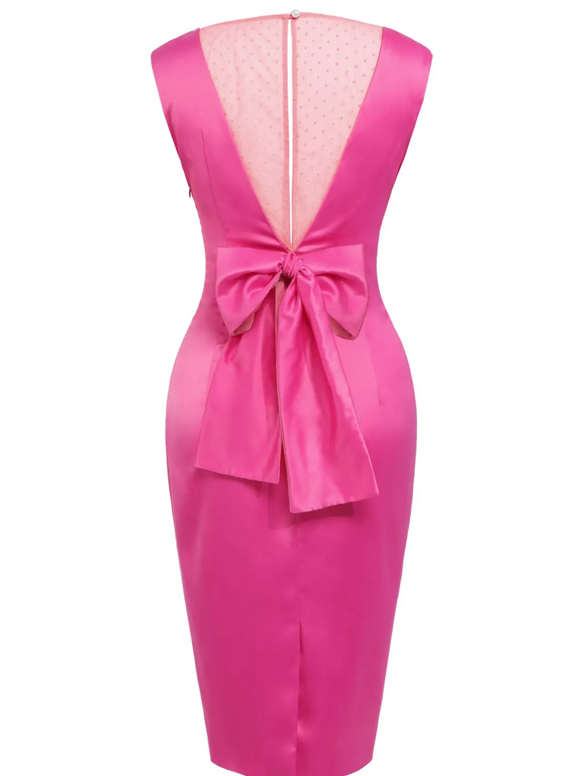 Hot Retro Stage 1960s Satin Solid Pencil Dress Rose Red