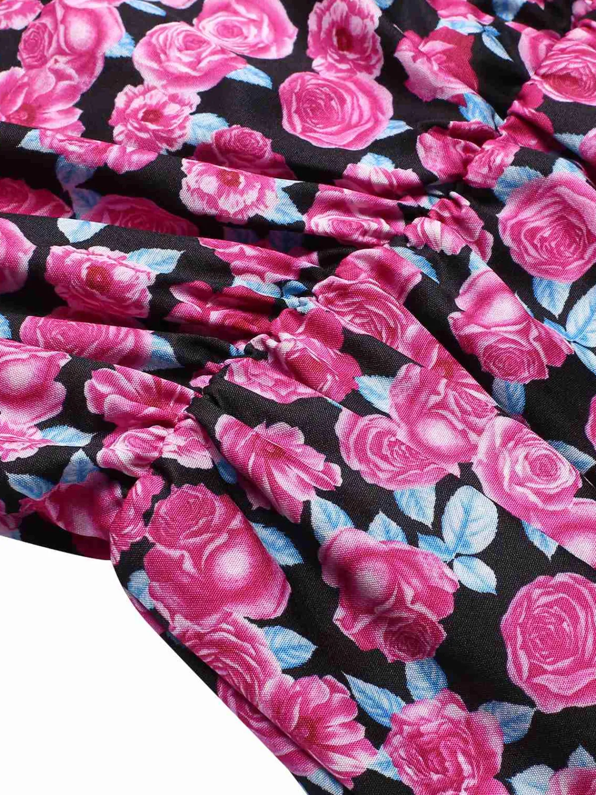 Hot Retro Stage 1940s Slit Roses V-Neck Dress Rose Red