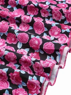 Hot Retro Stage 1940s Slit Roses V-Neck Dress Rose Red