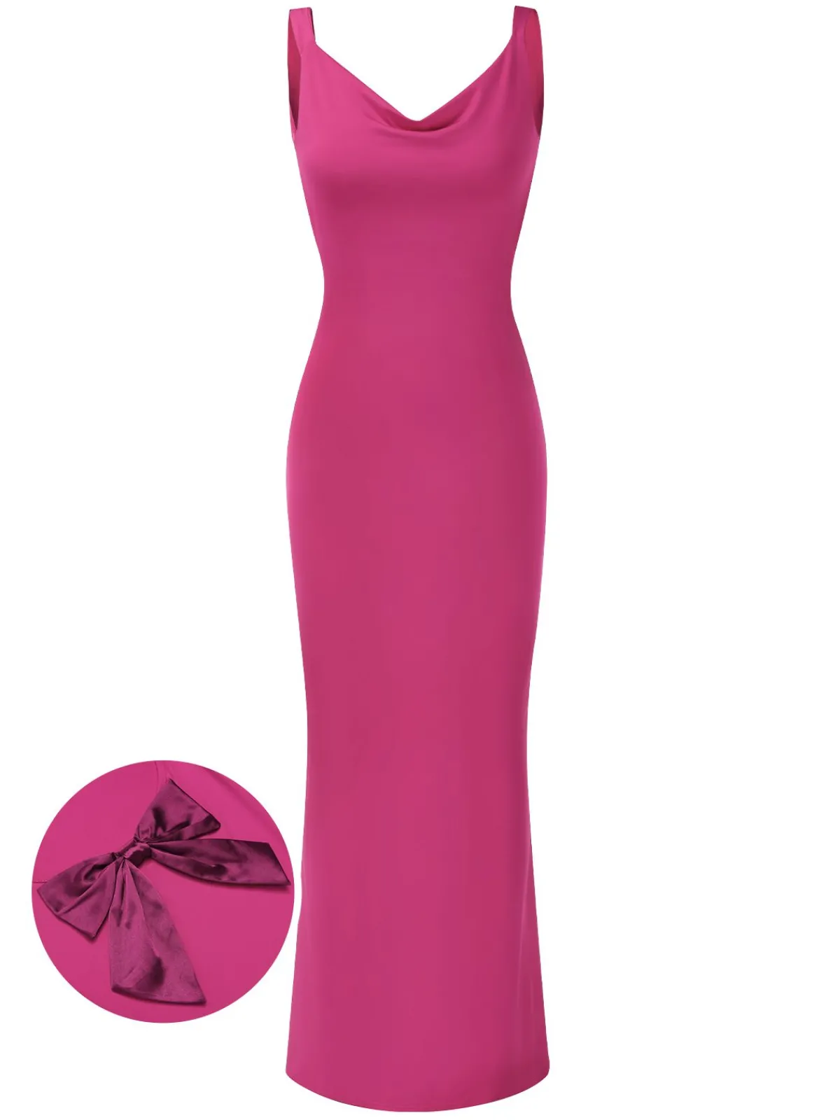 Online Retro Stage 1930s Strap Backless Bow Dress Rose Red
