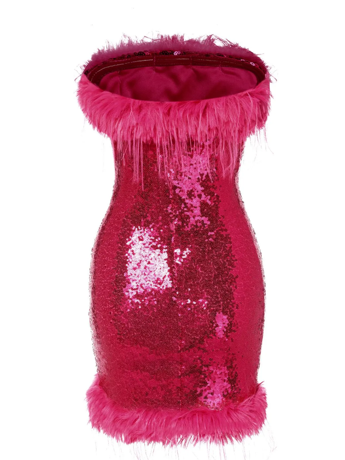 Best Retro Stage 1970s Strapless Sequined Dress Rose Red