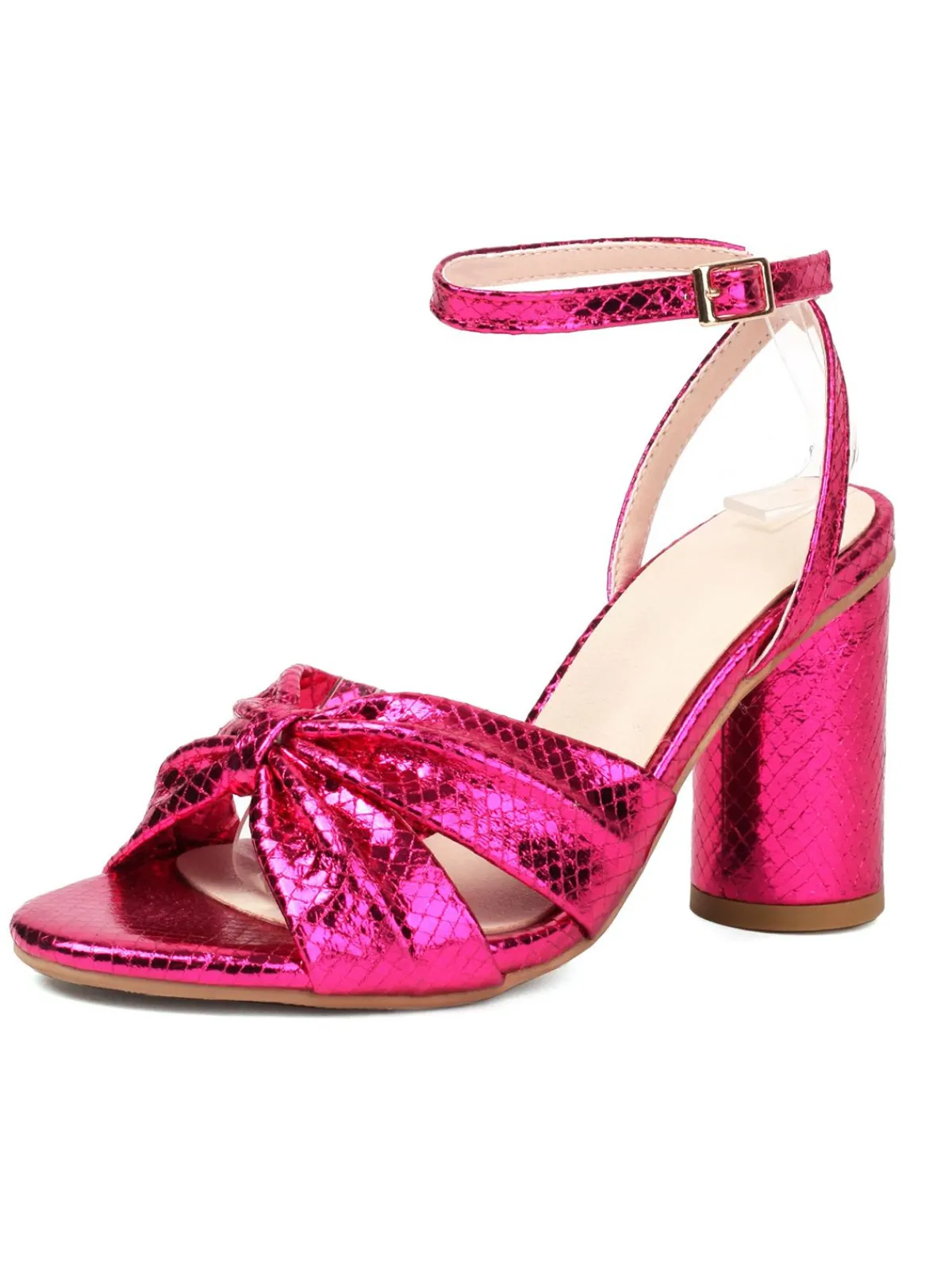Hot Retro Stage Rose Red Snakeskin Print Round Toe Heels
