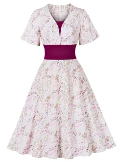 Hot Retro Stage 1950s Sweetheart Bell Sleeves Floral Dress Rose Viole