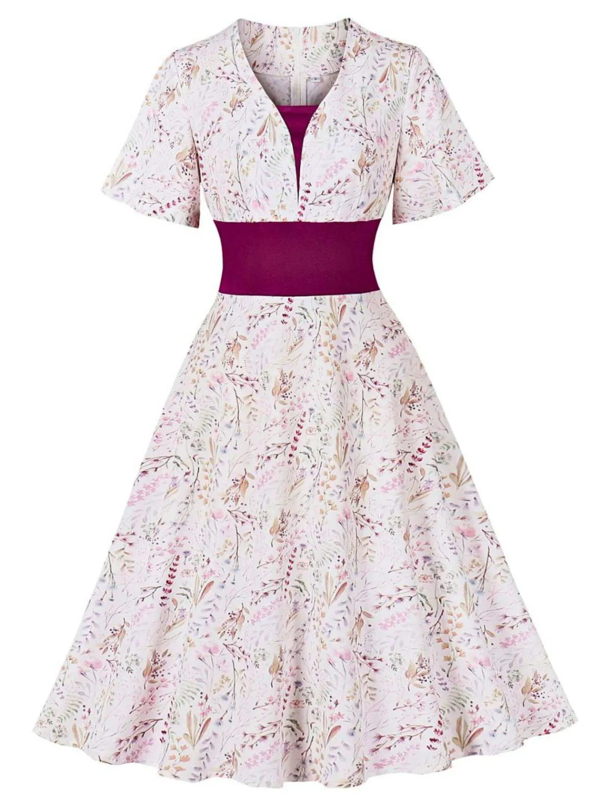 Hot Retro Stage 1950s Sweetheart Bell Sleeves Floral Dress Rose Viole