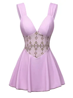 Sale Retro Stage 1940s Wide-Straps Geometric Swimdress Rose Viole