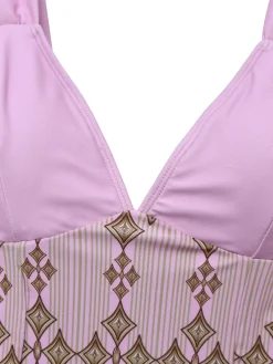 Sale Retro Stage 1940s Wide-Straps Geometric Swimdress Rose Viole