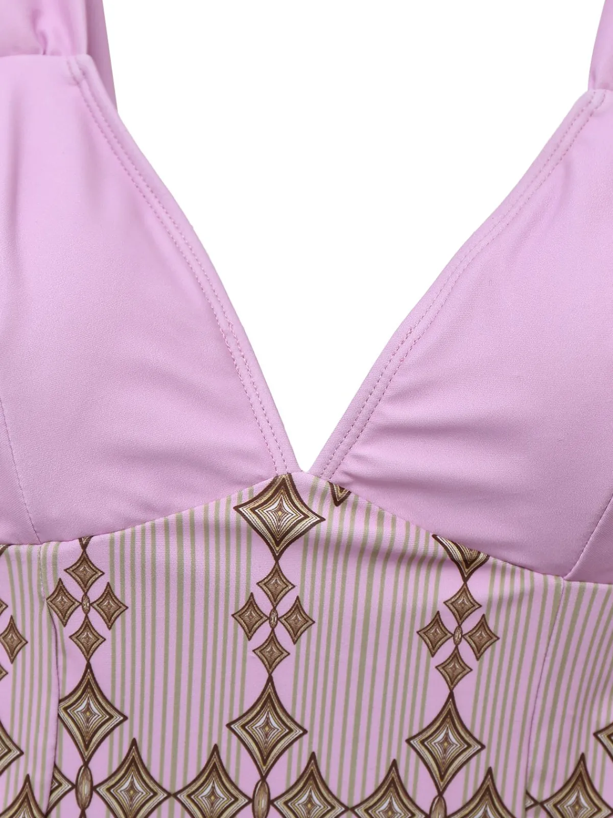 Sale Retro Stage 1940s Wide-Straps Geometric Swimdress Rose Viole