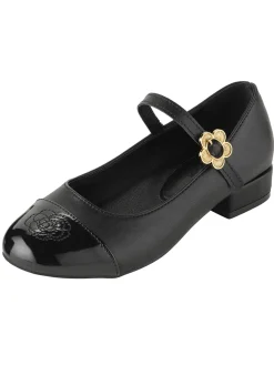 Online Retro Stage Round Toe Flower Buckled Shoes Black