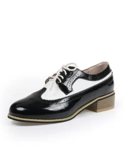 Sale Retro Stage Round Toe Paneled Brogue PU Leather Shoes